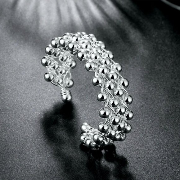 Silver Plated Smooth Bead Cuff Bracelet - Picture 1 of 7
